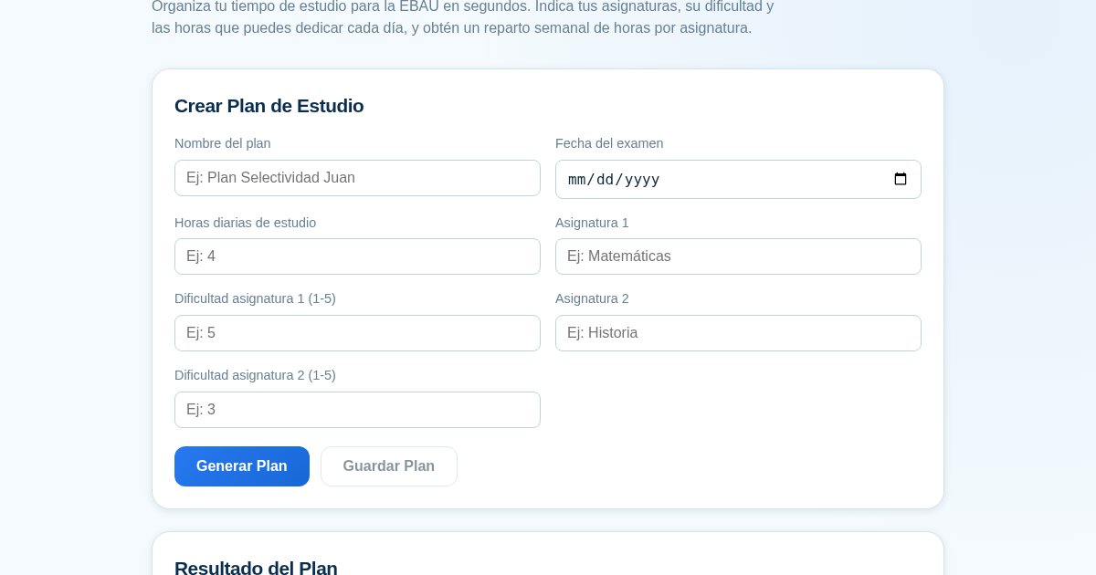 Planificador de Estudio para la EBAU